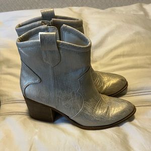 Gold silver booties. Worn once. Cute for game day or dresses